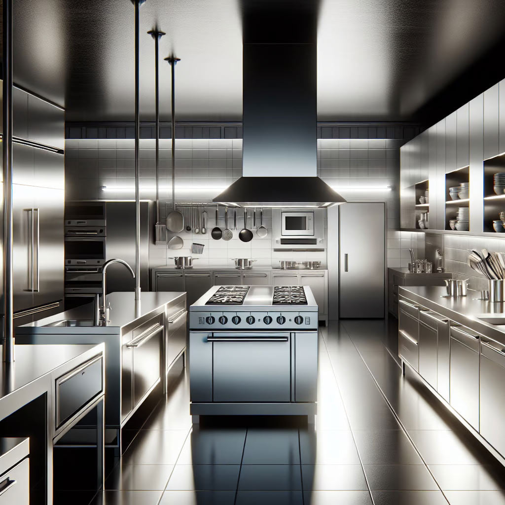 Cocina profesional equipada con acero inoxidable