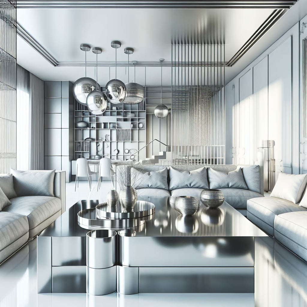 Muebles de acero inoxidable en entorno moderno